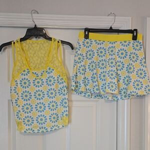 Wimbledon Yellow and Blue Floral Tank and Skirt Set